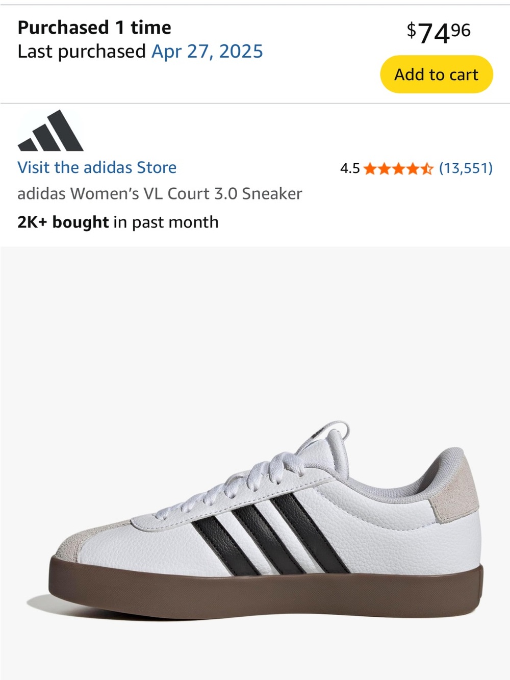 adidas White Sneakers with Black Stripes and Brown Sole